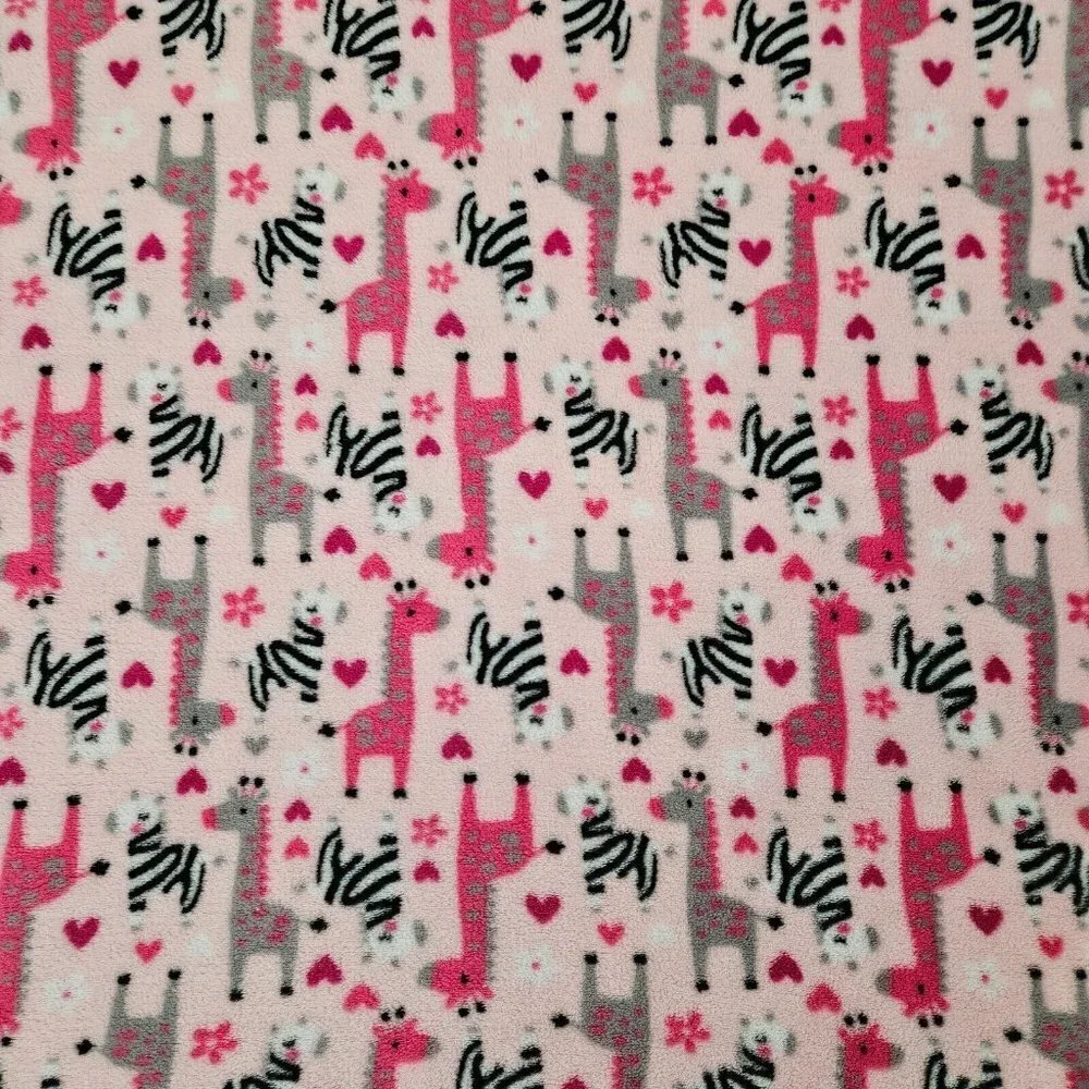 Baby Gear Pink Zebra Fleece Blanket Girl Lovey 30x40 Hearts Gray Black White